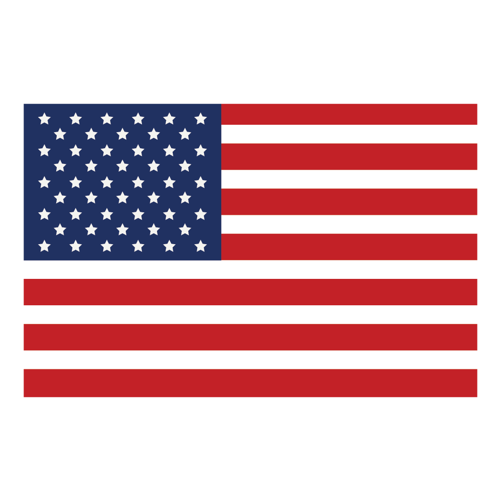 American flag with red and white stripes and blue field of white stars.