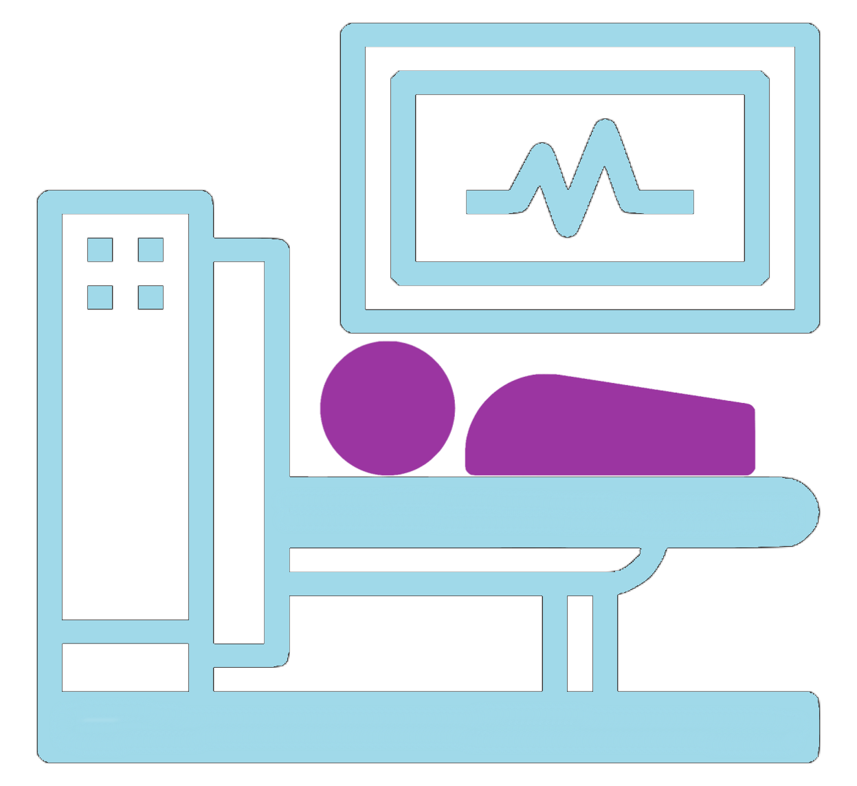 A person is laying on a bed in front of a monitor.