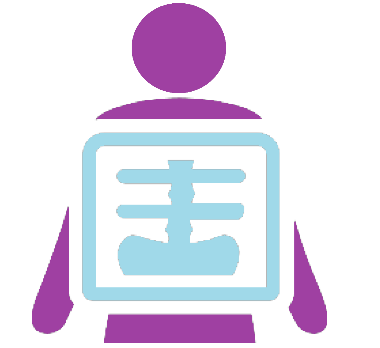 A purple and blue icon of a person holding an x-ray.