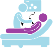 A doctor is examining a patient in a hospital bed.