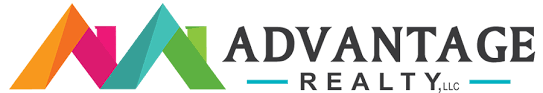 A colorful logo for advantage realty is shown on a white background.