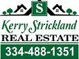 A logo for kerry strickland real estate with a phone number.
