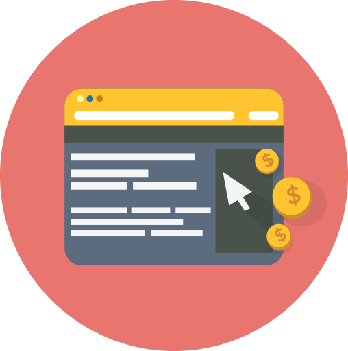 Website with a cursor pointing, next to dollar coins.