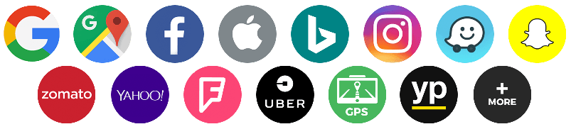 Logos of various apps including Google, Facebook, Apple, Instagram, and Uber.