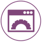 Un icono morado de una ventana del navegador con un engranaje en su interior.