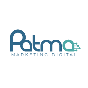 Un logotipo azul y verde para patma marketing digital.