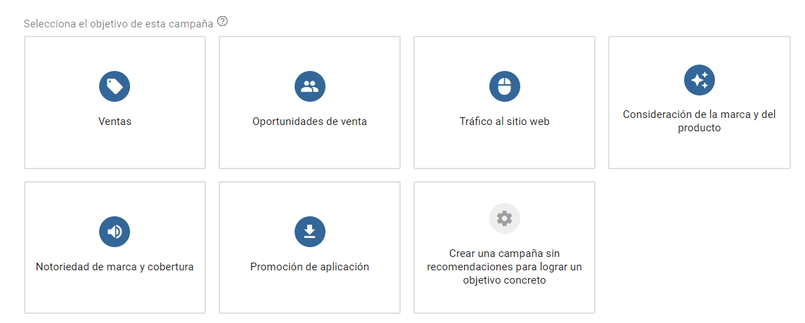 Objetivos de marketing digital en Google Ads