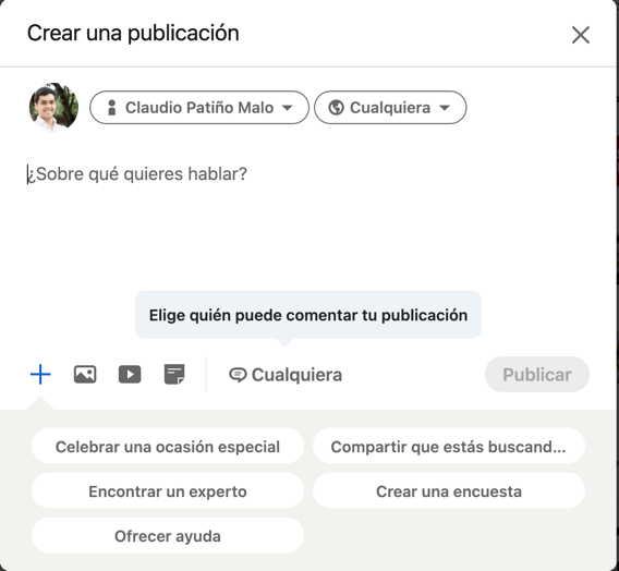 Creando una publicación en LinkedIn