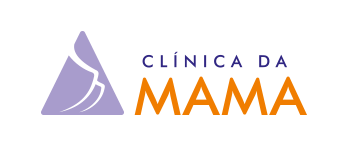 Un logo morado y naranja para clínica da mama.