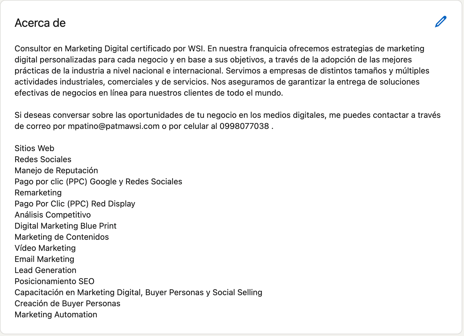 Resumen de tus habilidades y oferta de valor en tu perfil de LinkedIn