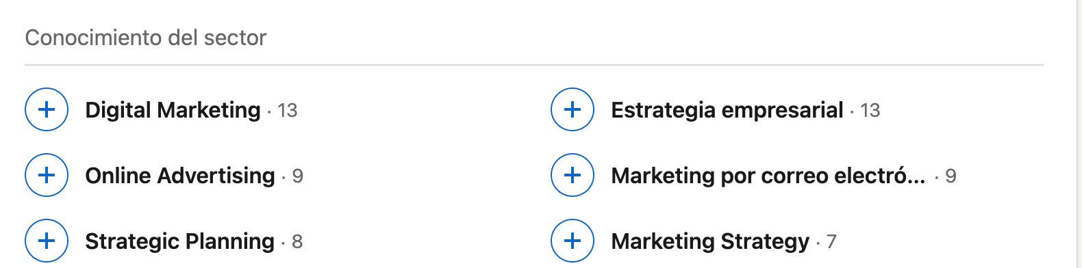 Lista de aptitudes en LinkedIn