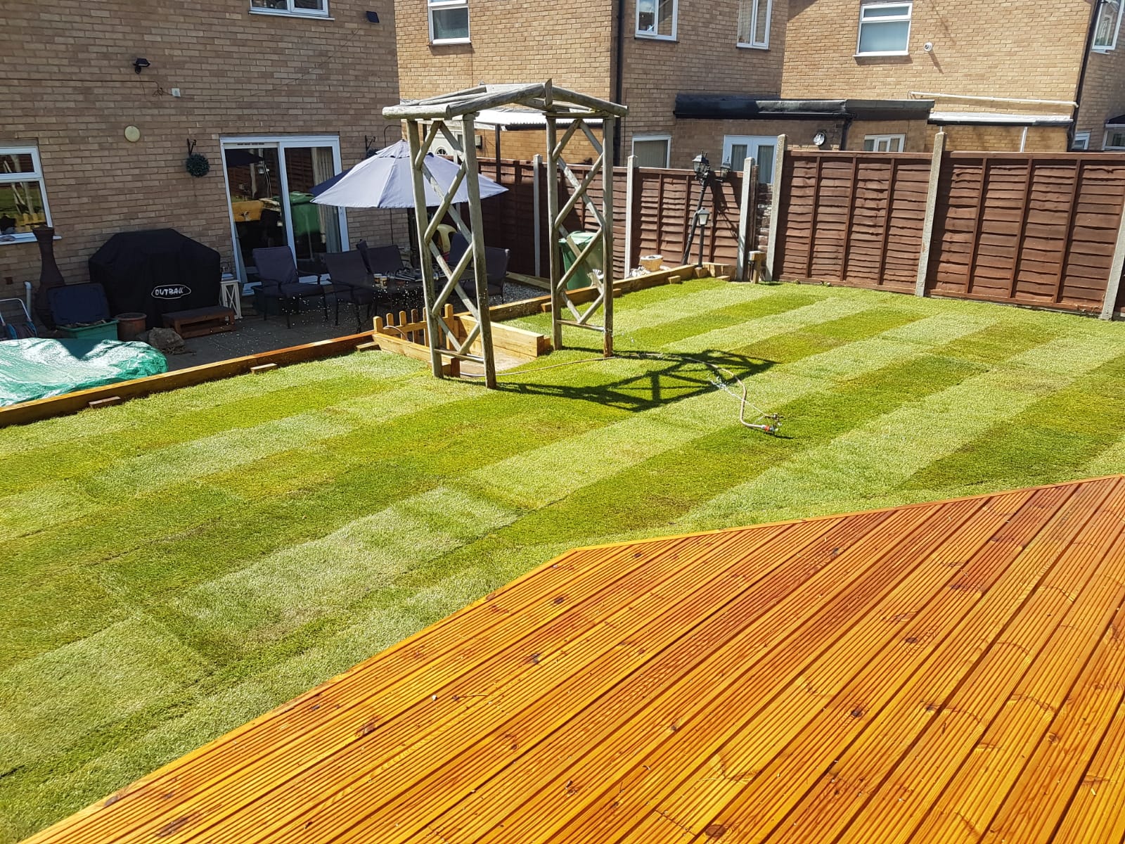Example of our professionally laid turf into a Bristol back garden.