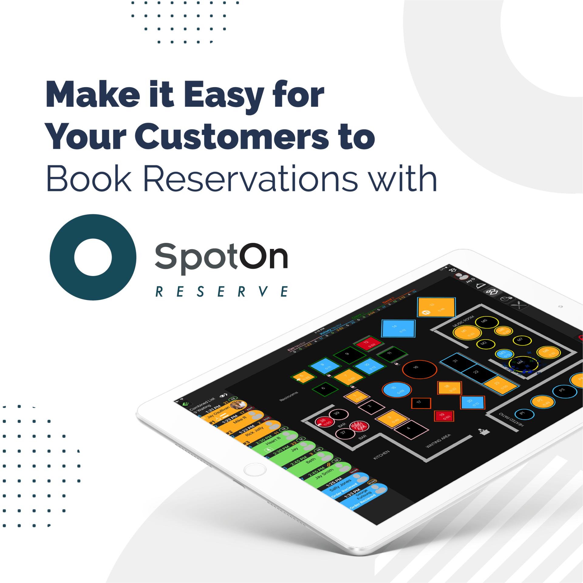 Ad for SpotOn Reserve. Shows a tablet with a restaurant seating chart, a logo, and text.