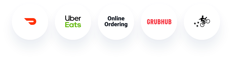 Logos for DoorDash, Uber Eats, Online Ordering, Grubhub, and a delivery bike.