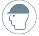 Blaue Silhouette einer Person mit Schutzhelm in einem hellgrauen Kreis.