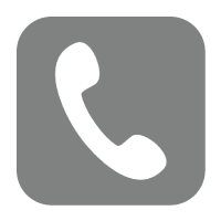 White telephone handset icon on a gray square background.