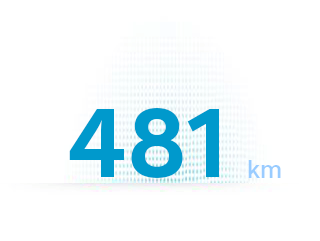 A blue number 481 km on a white background