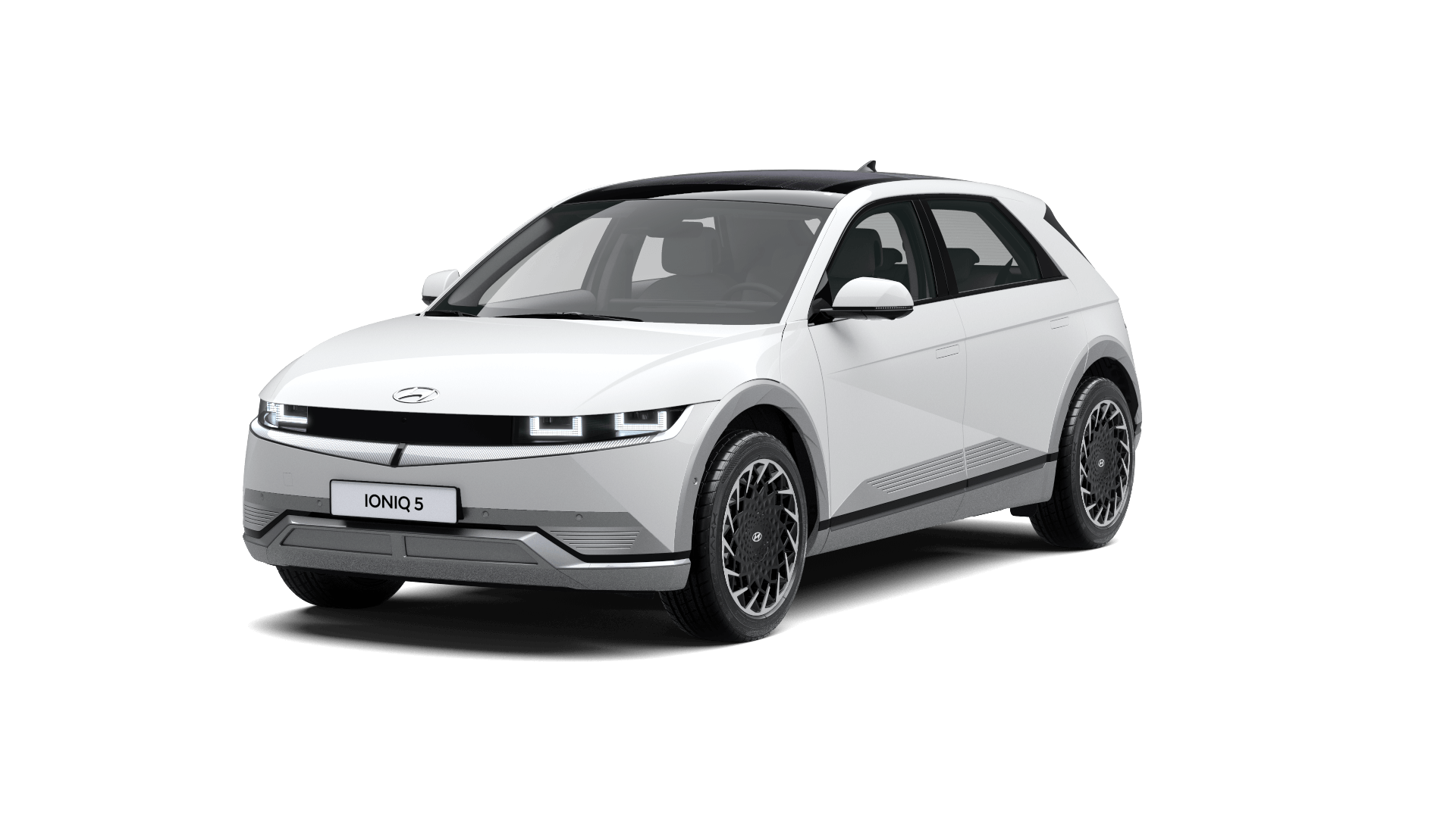 A white hyundai ioniq 5 is shown on a white background.