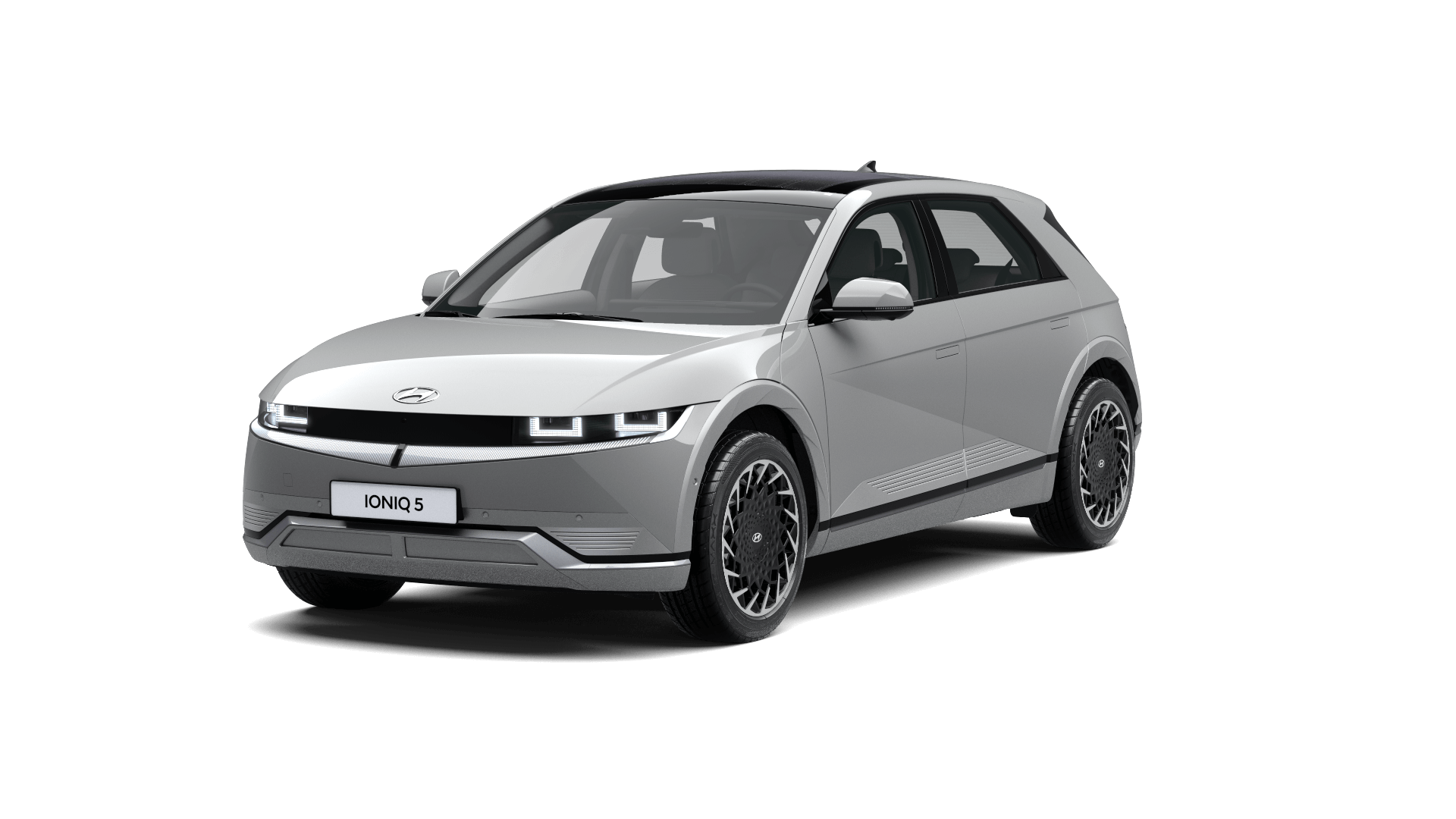 A silver hyundai ioniq 5 is shown on a white background.
