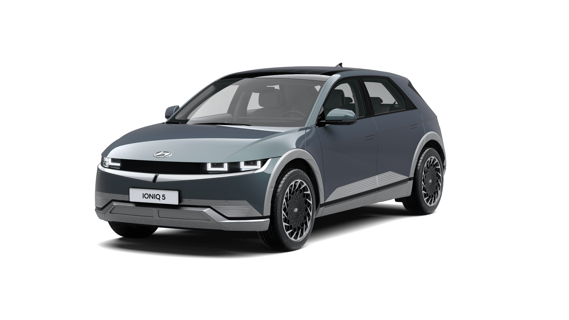 A gray hyundai ioniq 5 is shown on a white background.