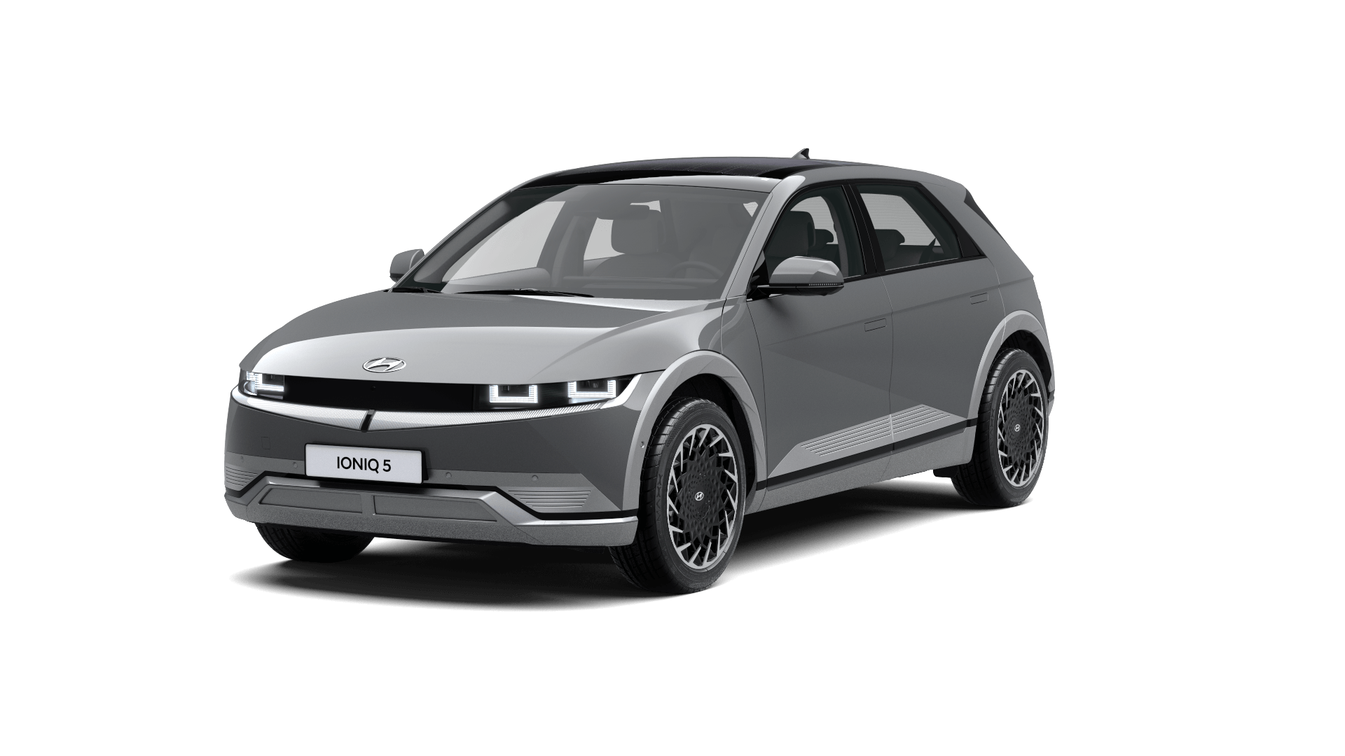 A gray hyundai ioniq 5 is shown on a white background.