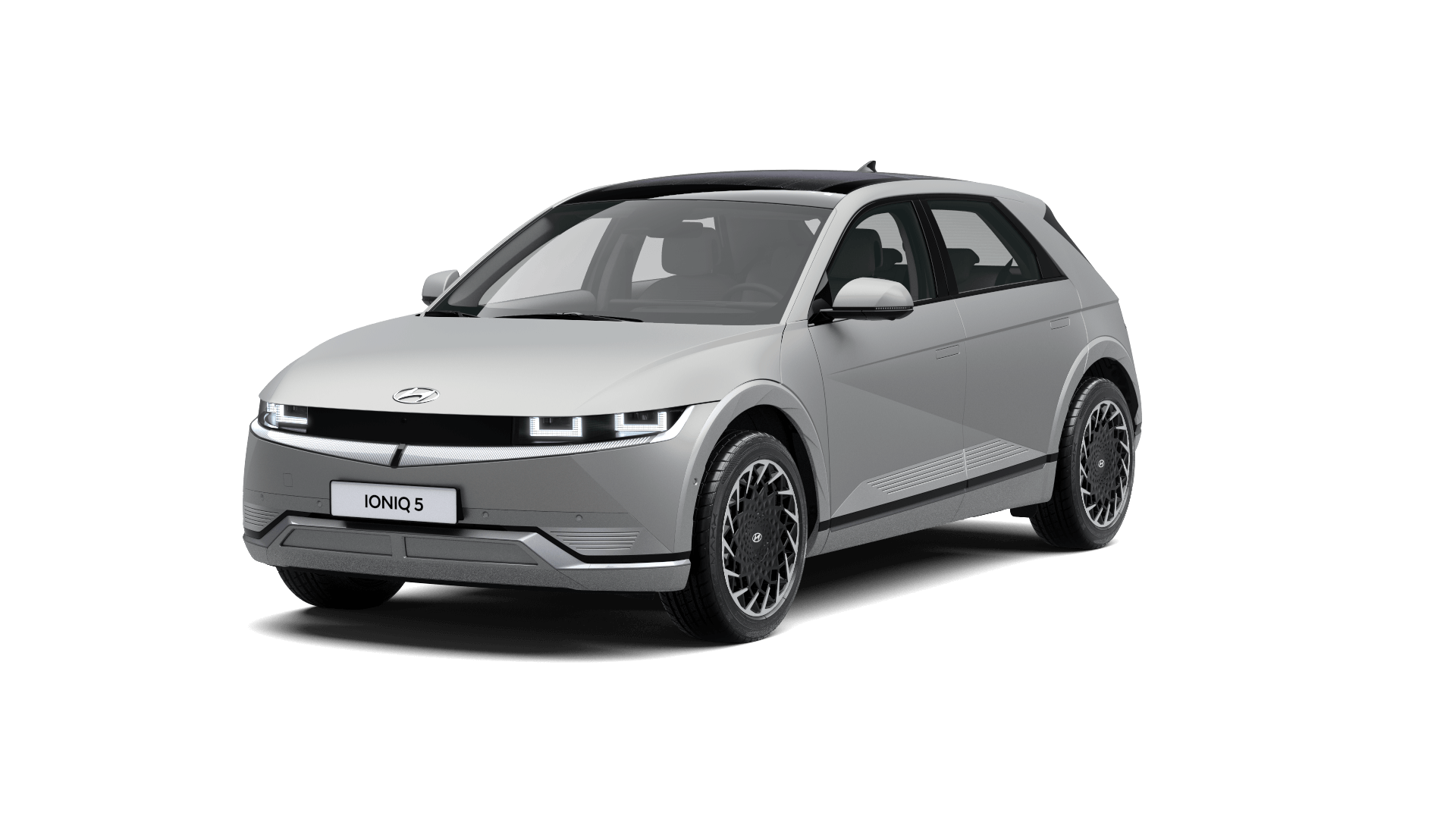 A silver hyundai ioniq 5 is shown on a white background.