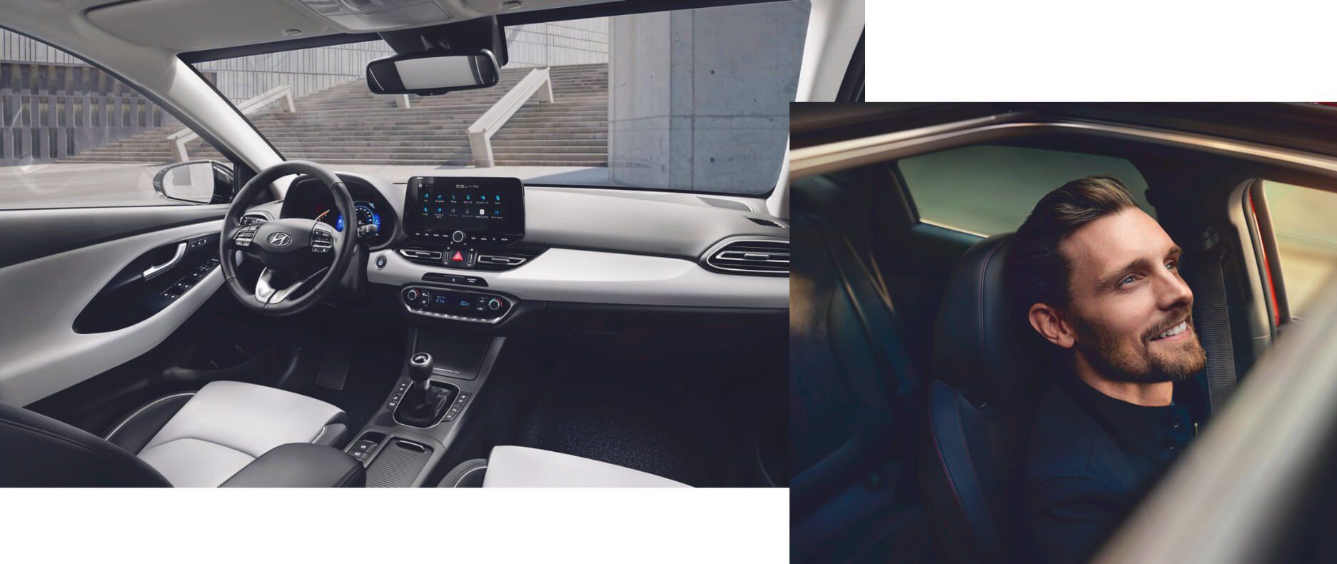 A man is sitting in the driver 's seat of a car.