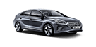 A gray car is sitting on a white surface.