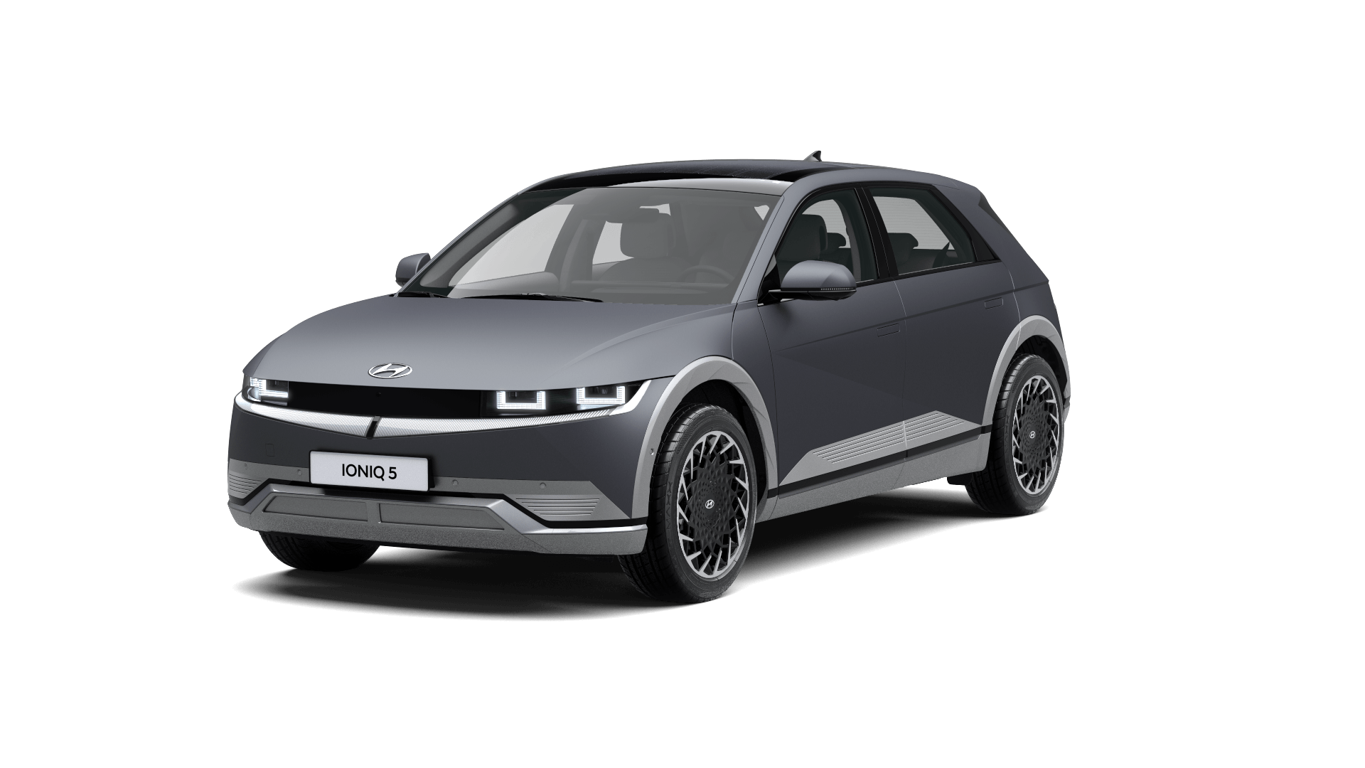 A gray hyundai ioniq 5 is shown on a white background.