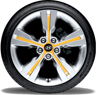 A hyundai wheel with a hankook tire on it