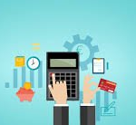 A person is using a calculator and a credit card.