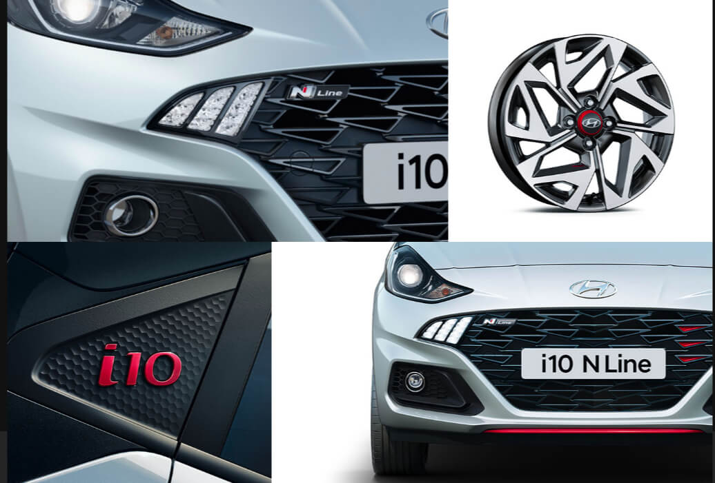 A collage of photos of a hyundai i10 n line