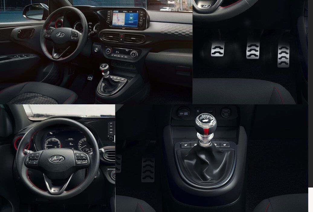 A collage of four pictures of the interior of a car.