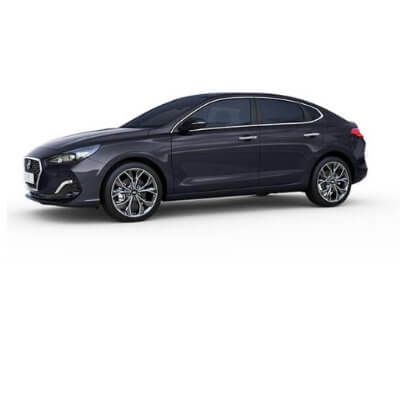 A blue hyundai i30 is shown on a white background.