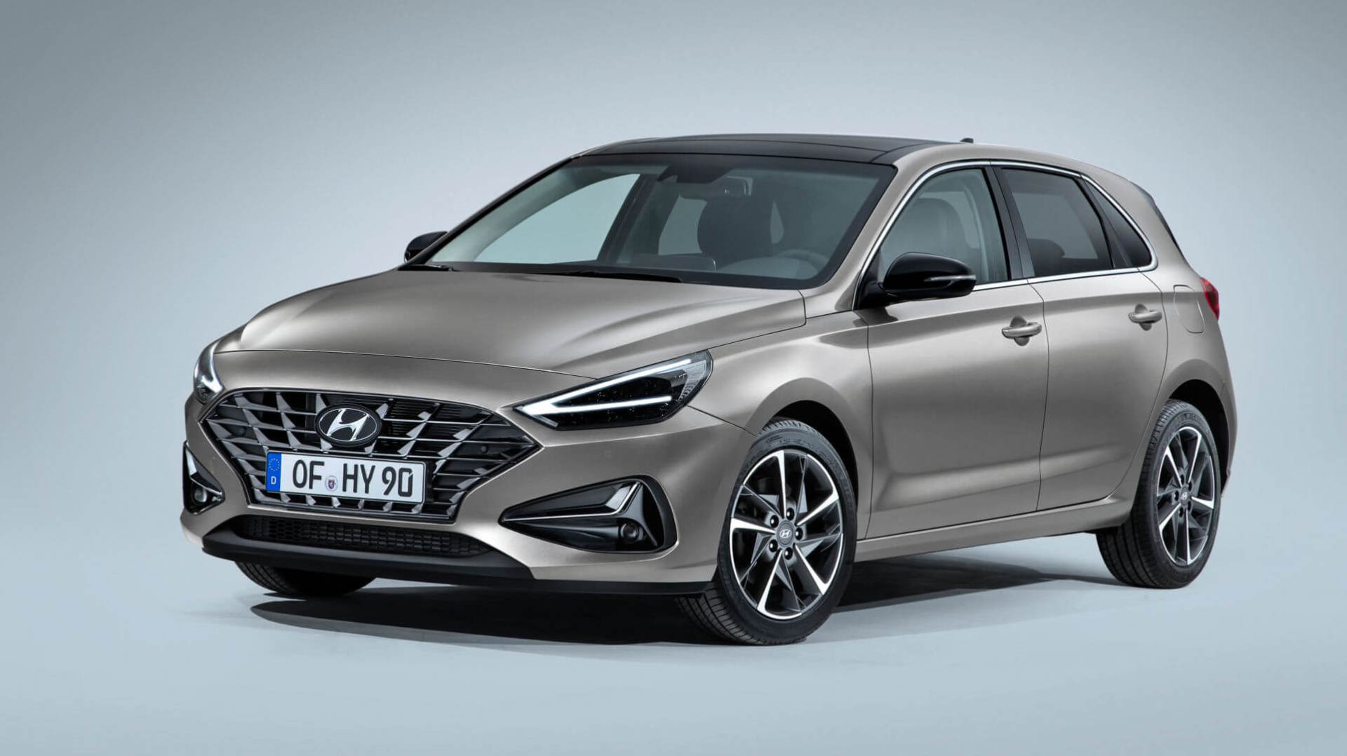 A hyundai i30 hatchback is shown on a white background.