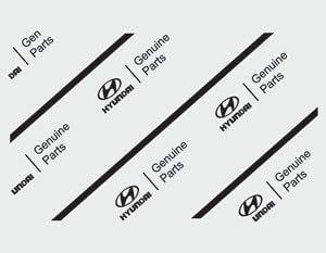 A close up of a hyundai genuine parts label on a white background.