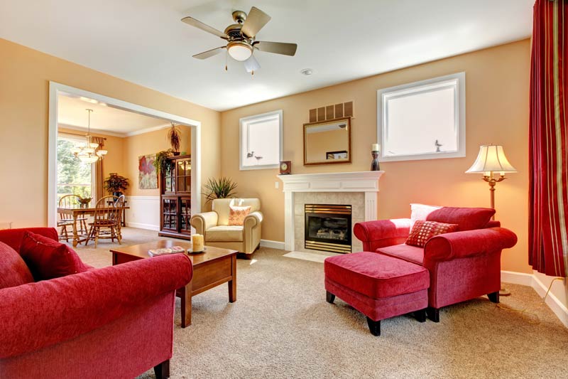 Living Room With Red Sofa — Gilbert, AZ — All State Carpet & Tile Care Living Room With Red Sofa — Gilbert, AZ — All State Carpet & Tile Care