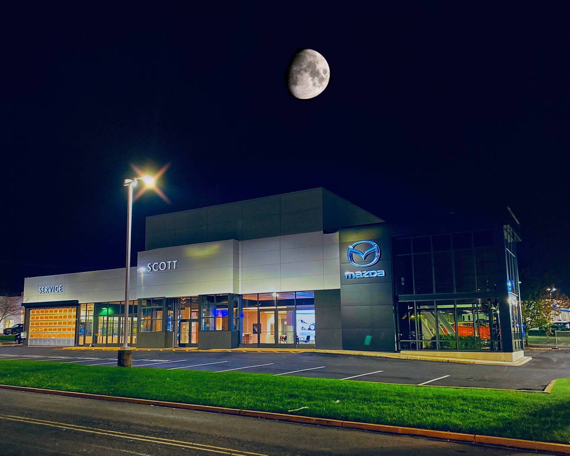 Night view of the mazda dealership center — Lehigh Valley, PA — Valley Builders LLC