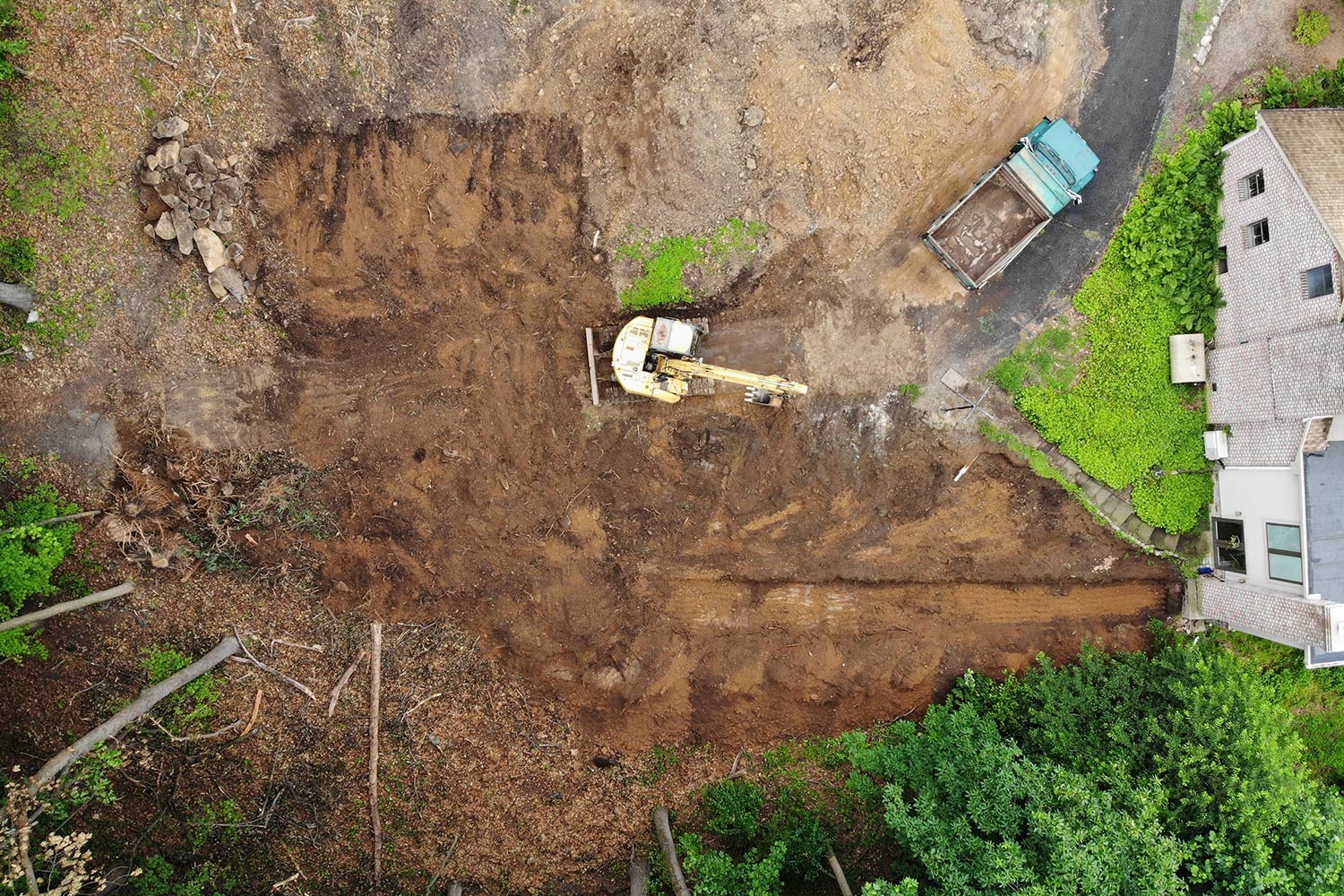 Aerial View of Excavation in a Backyard — Lehigh Valley, PA — Valley Builders LLC