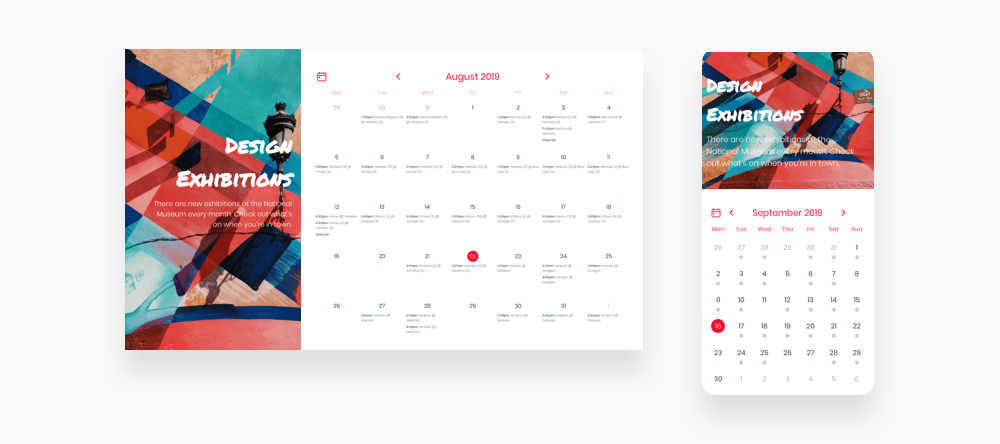 Exhibit style calendar of events section/widget