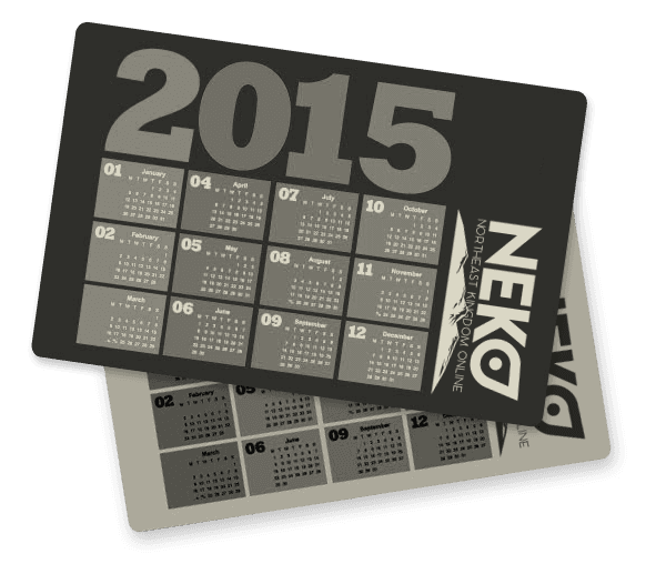 Two-sided 2015 calendar in black and gray with
