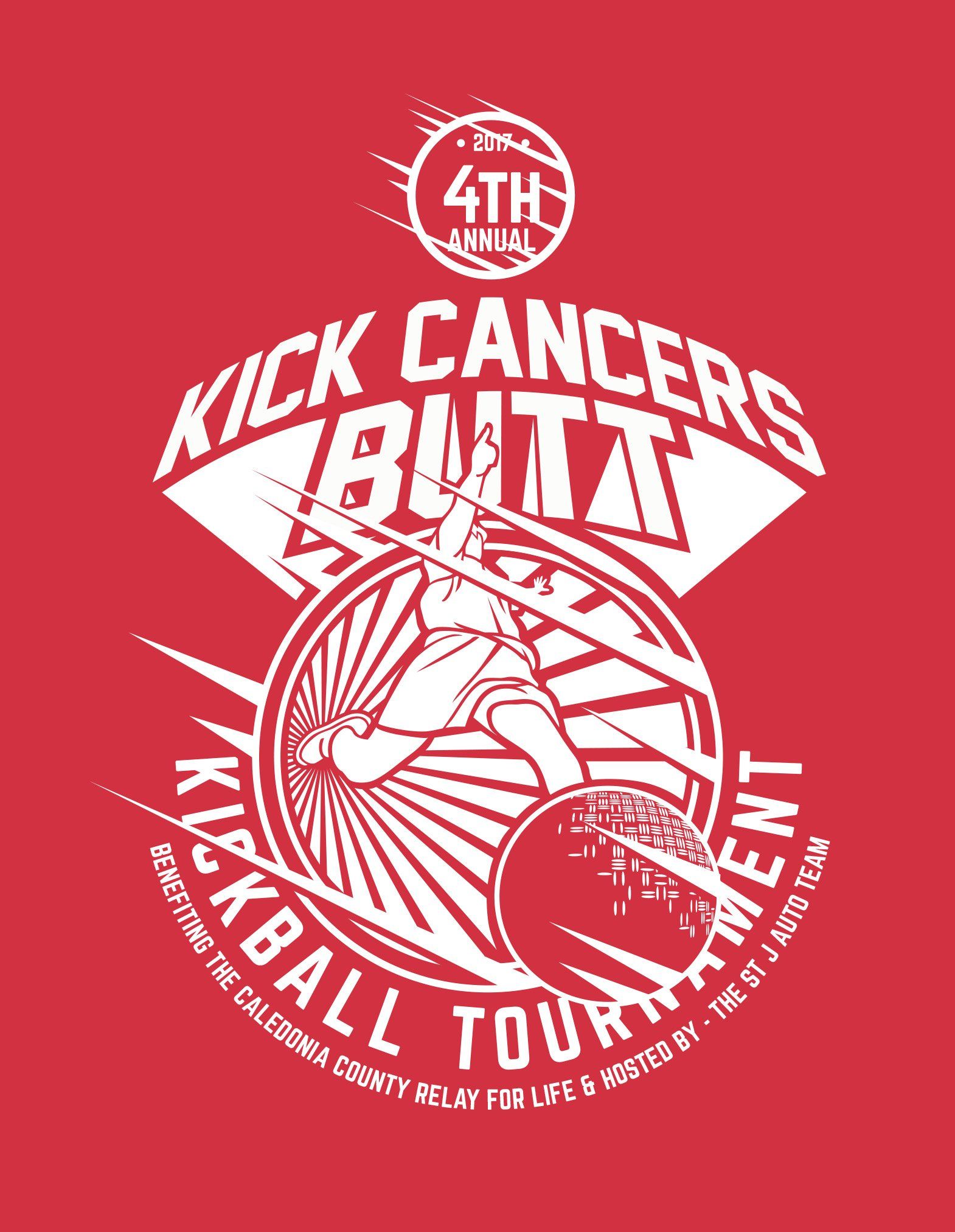 Red event poster for a kickball tournament: 