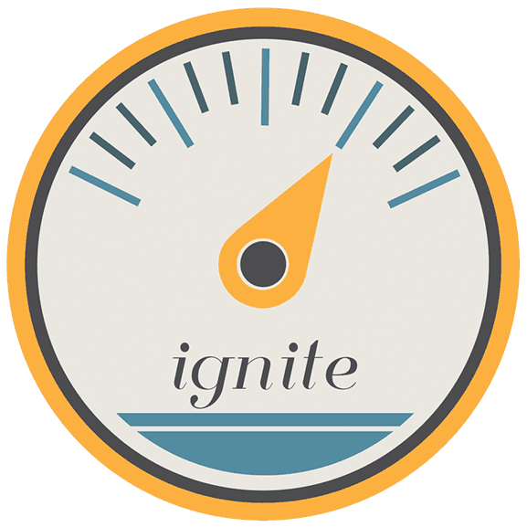 Gauge with an orange needle indicating high performance, with the word 