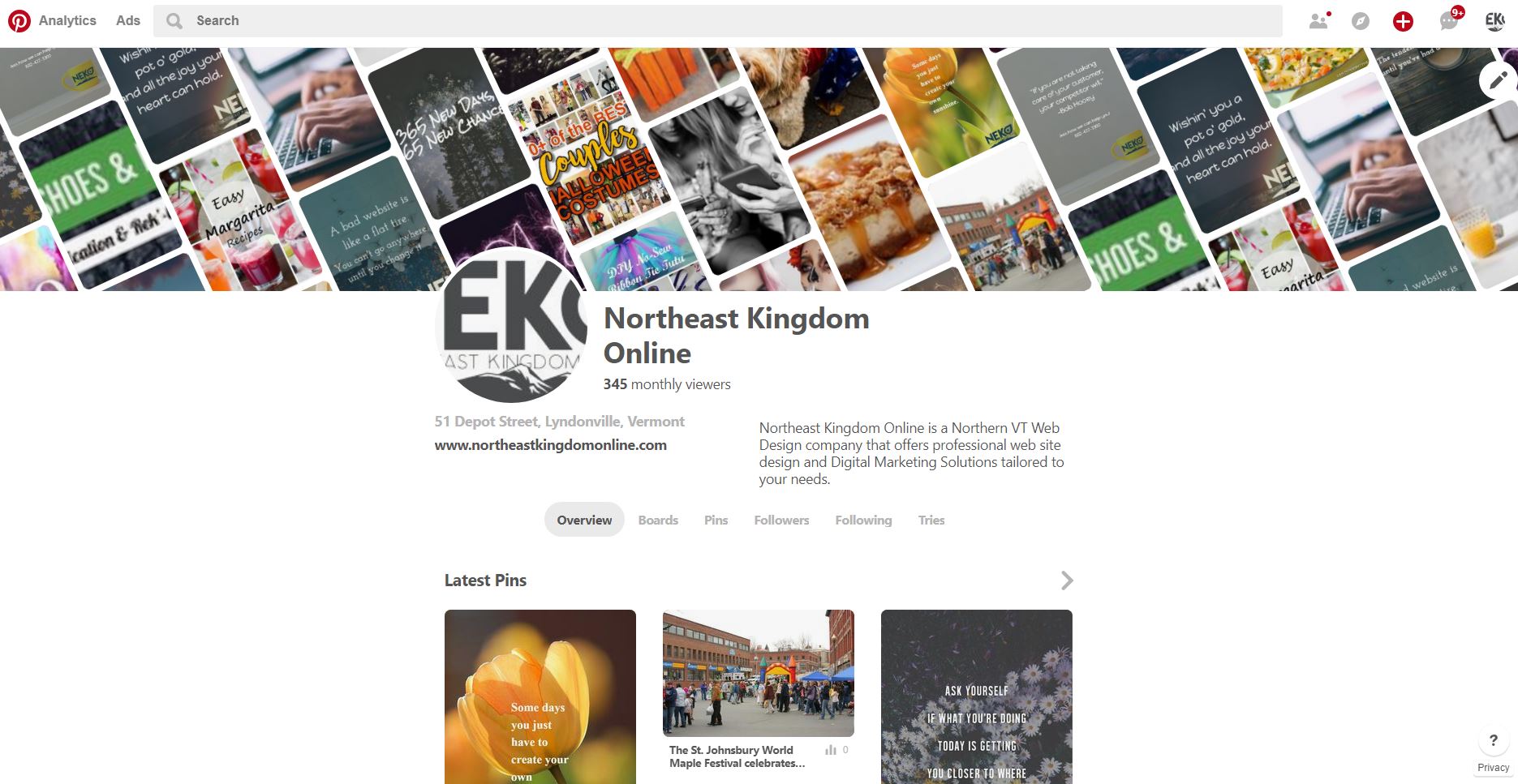 Pinterest profile header for 