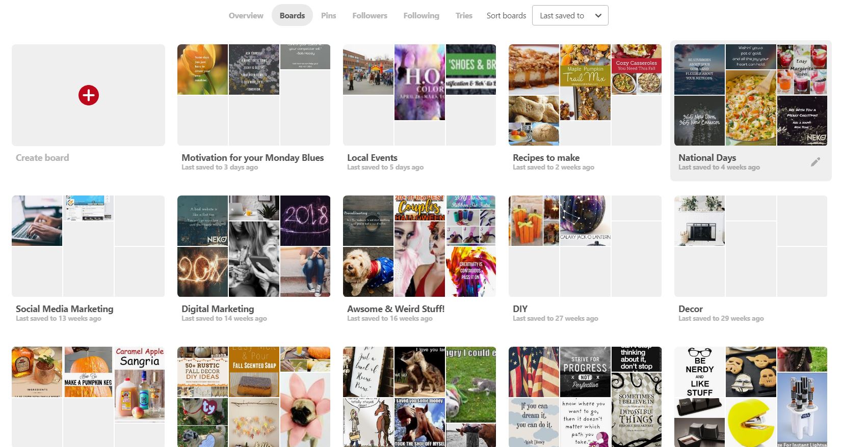 Pinterest board showing a grid of various images and collections.