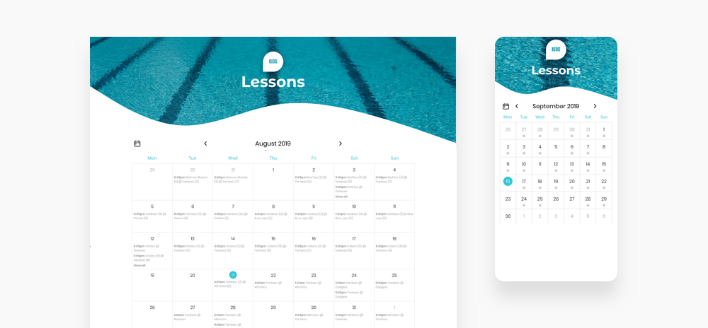 Lessons calendar section