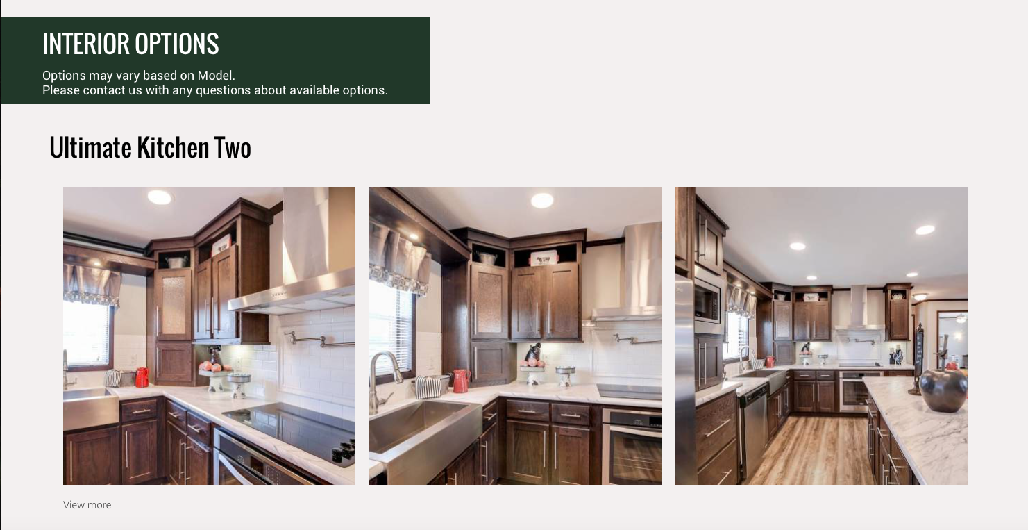 Three views of a kitchen with dark cabinets, stainless steel appliances, and light countertops.