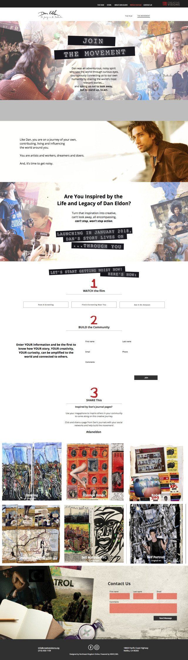 Website layout with text, images, and links; a collection of photos arranged in rows.