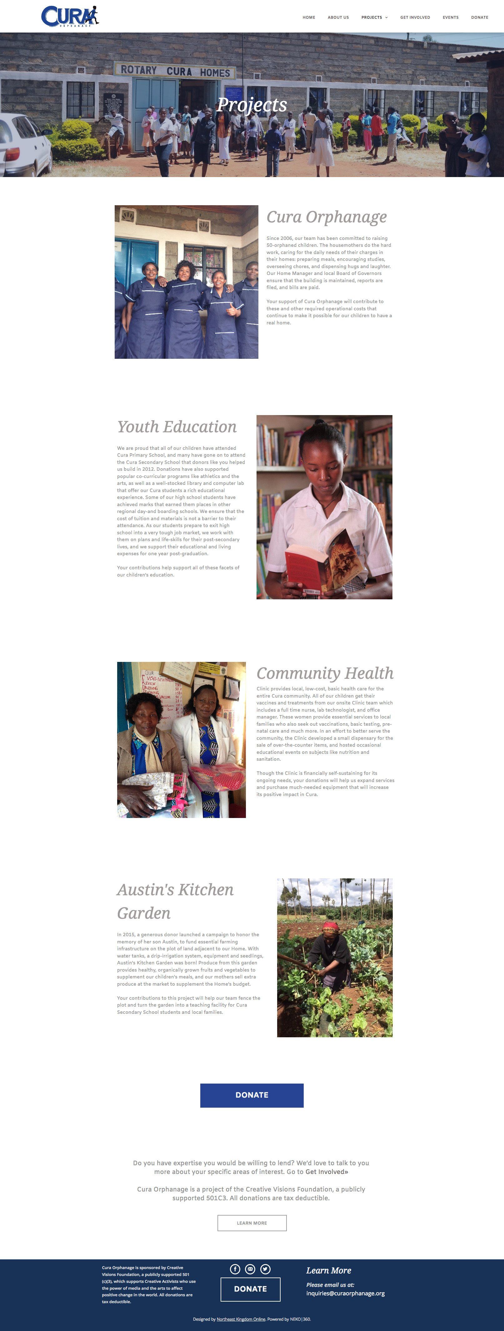 Website layout featuring images and text, highlighting events, people, and community involvement.