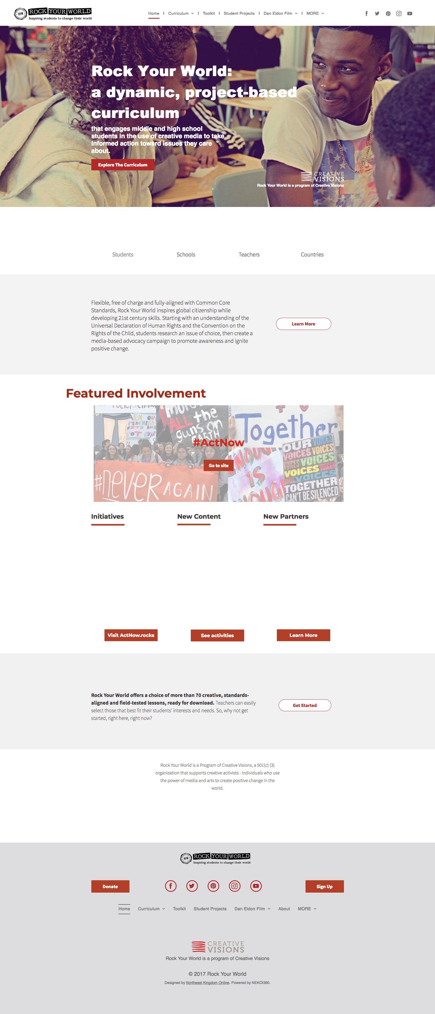 Website landing page featuring 